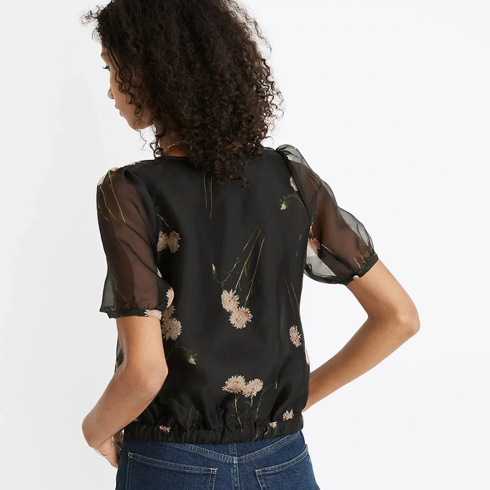 Silk Organza Puff-Sleeve Wrap Top in Aster Portrait